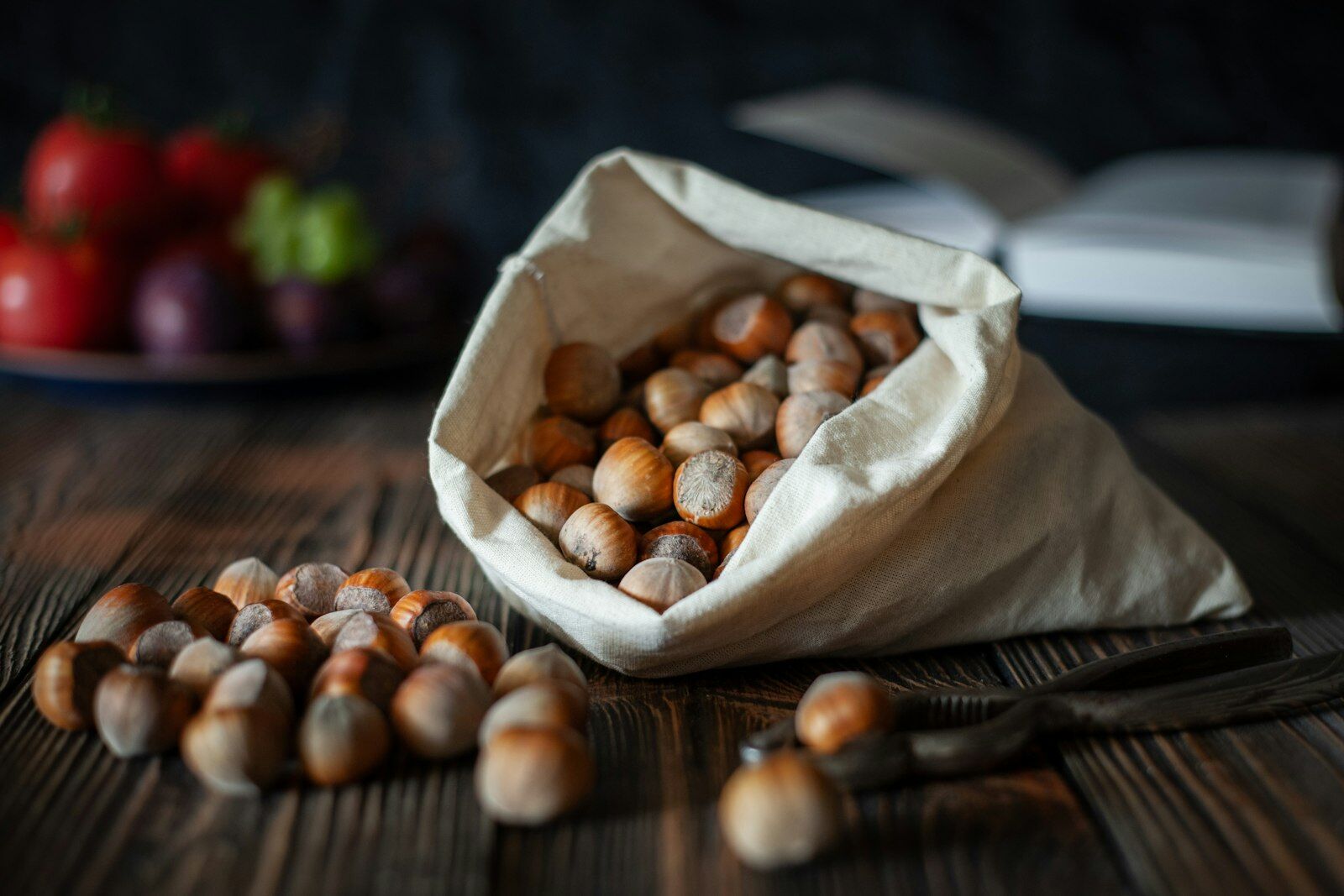 Hazelnuts in a cotton sack